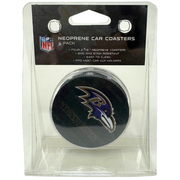 Baltimore Ravens - 4Pack Team Spirit Neoprene Car Coasters - 12 Packs For $30.00 - Wholesale Baltimore Ravens Products - Baltimore Football