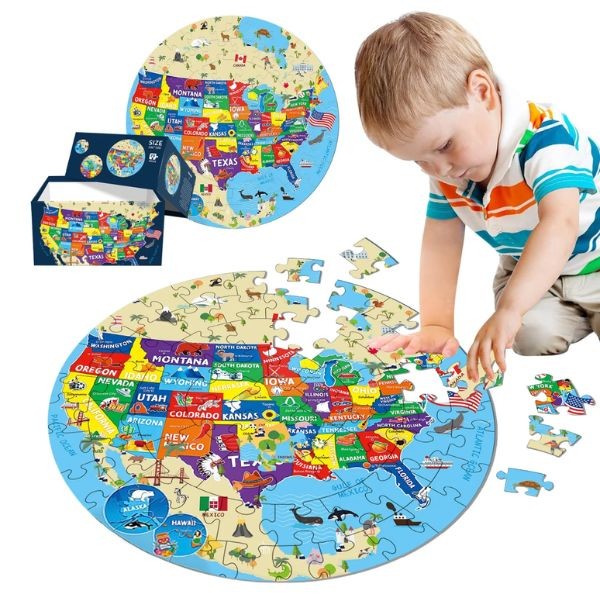 The USA Puzzle - Oversized 23" Round Puzzle - 70PC World Puzzle Collection - 6 For $30.00