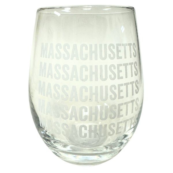 State Of Massachusetts - About Face Designs - Stemless Wine Glass - 24 For $36.00 - Wholesale Boston Red Sox Products - Red Sox Merchandise