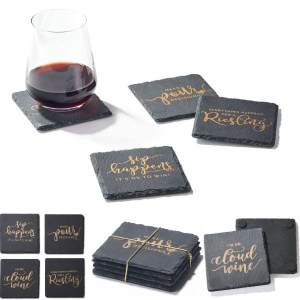 Pour Decisions - Cloud Wine Vintage Print Series - ##1333051GD - 4Pack Slate Premium Coasters - Assorted Sayings - 12 Packs For $30.00