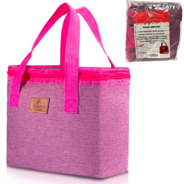 Zippered Insulated Cooler Lunch Bags - #4007.Pink-SC - 8"x8" - Brushed Pink - 12 For $30.00
