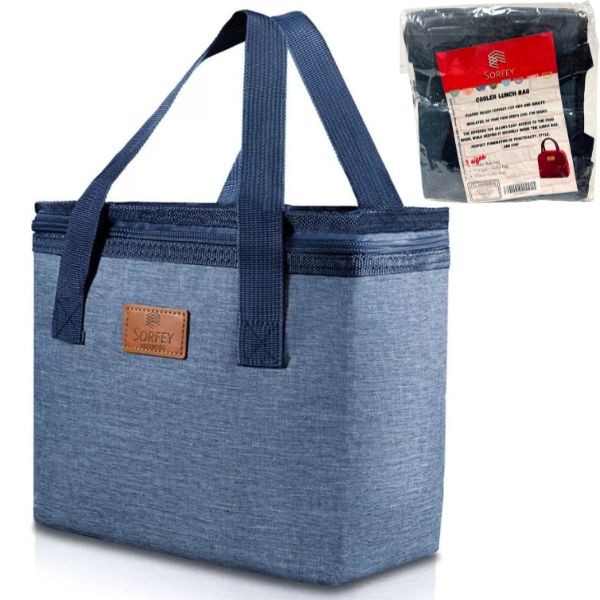 Zippered Insulated Cooler Lunch Bags - #4008.BLUE-SC - 8"x8" - Brushed Blue - 12 For $30.00
