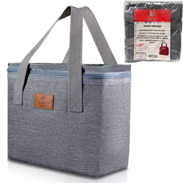 Zippered Insulated Cooler Lunch Bags - #4009.GREY-SC - 8"x8" - Brushed Grey - 12 For $30.00