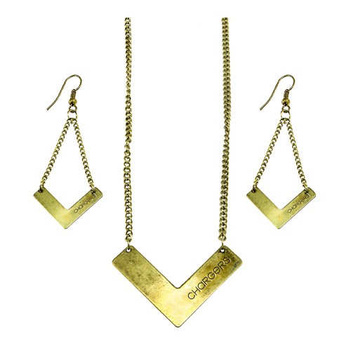 Chargers Chevron Sets - Earring And Necklace Sets - 12 For $24.00 - Wholesale Los Angeles Chargers Products - Chargers Merchandise