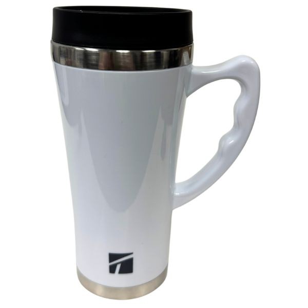Trudeau Maison Travel Mug - White 16OZ Stainless Steel - Handled Hot/Cold Mug - #49891 - 12 For $36.00