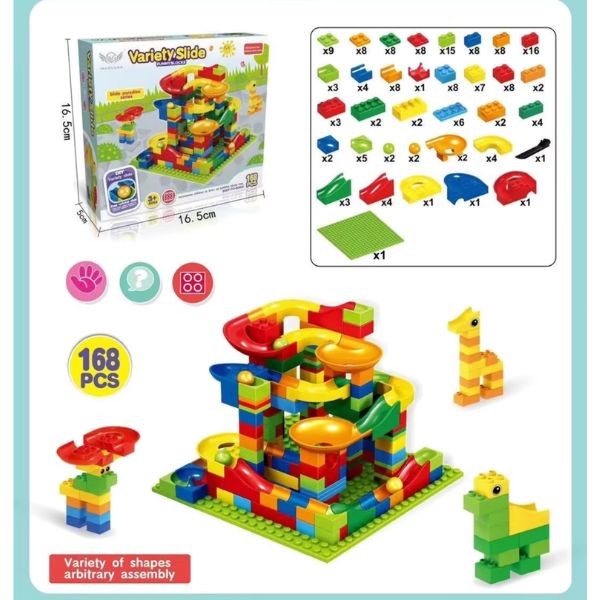 The Marble Run Variety Slide - 168PC STEM Funny Block Building Kit - Balls Included - 6 Sets For $36.00