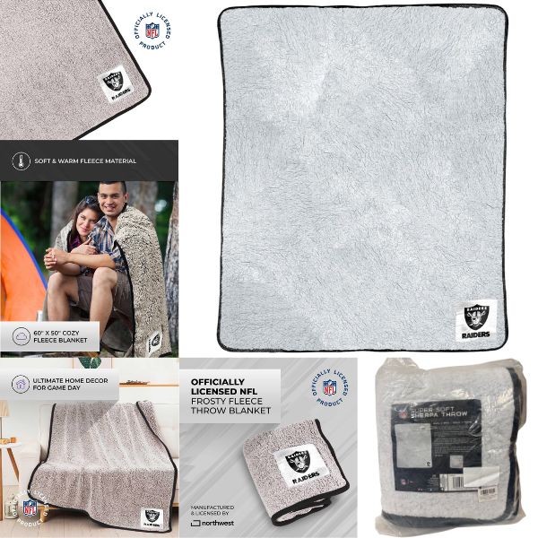 Las Vegas Raiders Blankets - 50" x60" Super Soft Sherpa Throw - 3 For $30.00
