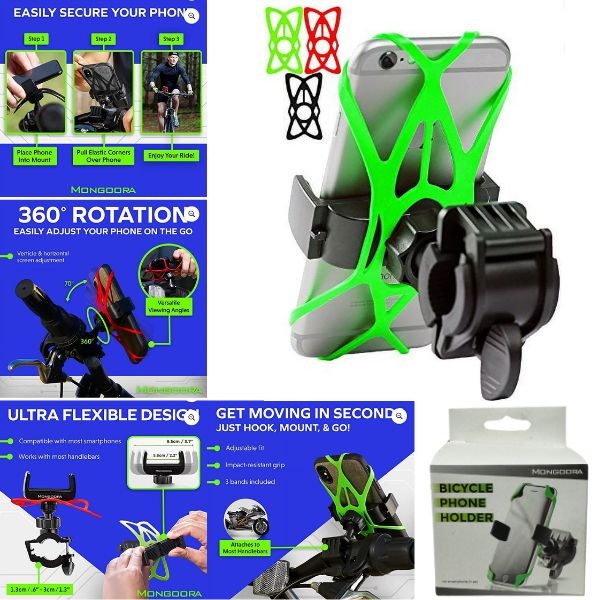 Mongoora Bicycle Phone Holder - Universal Smart Phone Fit - For Bicycle and Motorcycle Use - 360 Full Rotation - 12 For $30.00