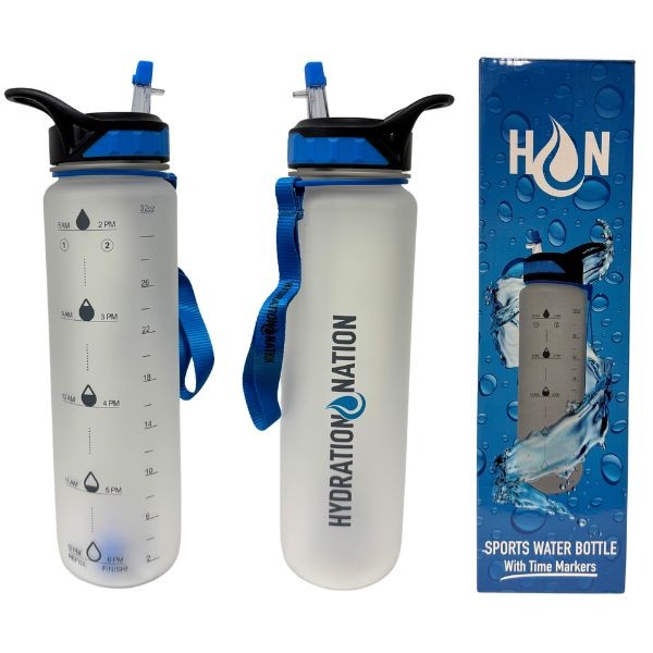 Hydration Nation - CLEAR WHITE - 32OZ Premium Water Bottle - Flip To Lid And Nylon Wristlet - 12 For $42.00