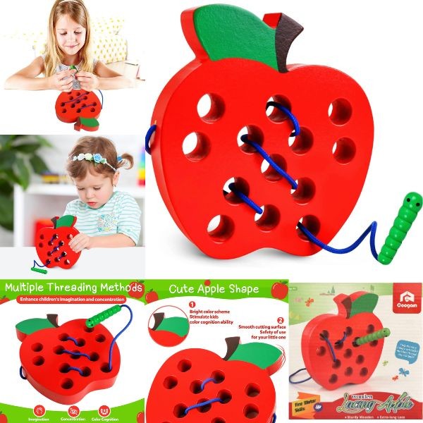 STEM Learning - Wooden Toy - The Lacing Apple - Fine Motor Skill Development - 6 For $21.00