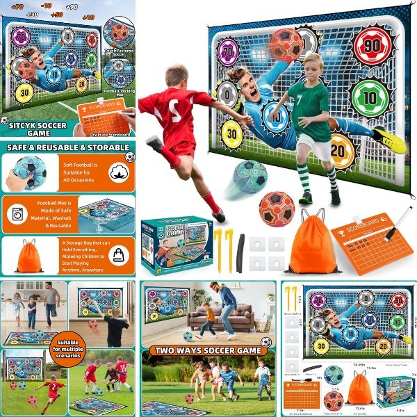 Sport Toy Soccer Game Kit - Indoor/Outdoor - 39"x57" - 2Balls, Carry Case, Hooks, Stakes and Scoreboard Included - 3 Kits For $30.00
