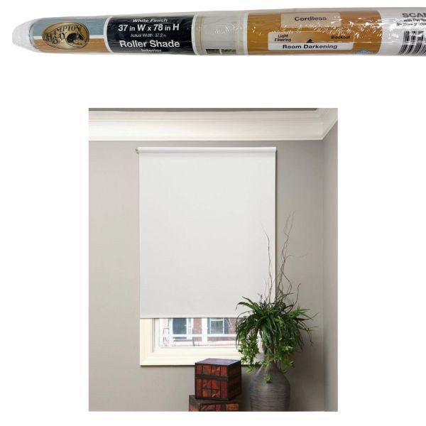 Hampton Bay - Cordless Roller Shade - White Finish - 37"x78" - Room Darkening Style - 6 For $30.00