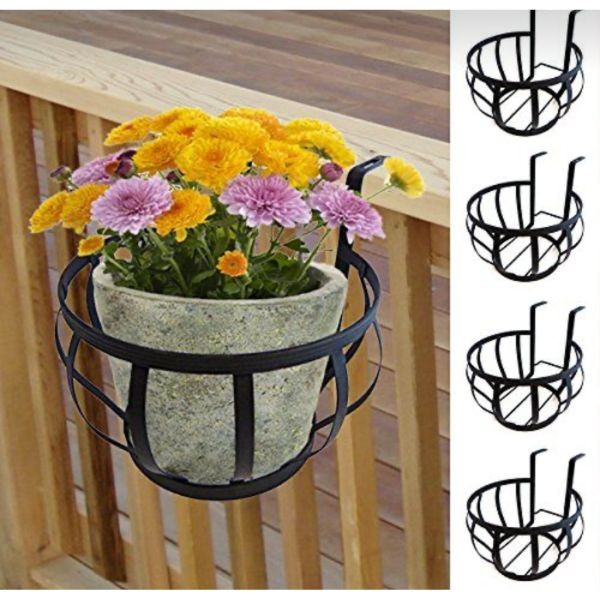 Hold All Flower Pot Holder - Durable Metal Finish - Hardware Included - Fits Most Railings - Holds up To 10" Pot - 6 For $30.00