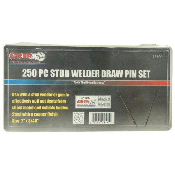 Grip Industrial Products - 250PC Stud Welder Draw Pin Set - Plastic Storage Case#43190 - 4 For $30.00