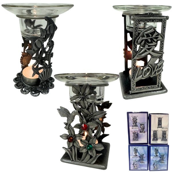 Candle Holders - Heavy Gauge 4" Pewter Ornamental With Glass Topper - Tea Candle Included - Assorted Styles - 12 For $36.00 - Wholesale Mystery Merchandise - Wholesale John Deere - Wholesale Licensed Products