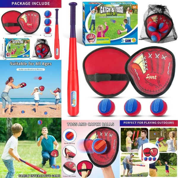 Hui Jiang Outdoor - Catch & Toss Ball Set - Indoor/Outdoor - Mitts and Balls Included - 3 Sets For $25.00