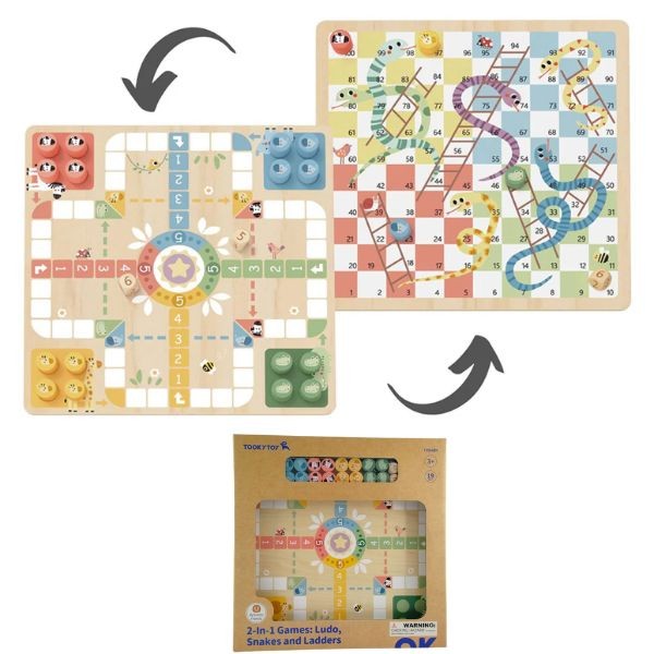 TookyToy - #TY848N - 2in1 Games - Ludo, Snakes and Ladders - High End Premium Wooden STEM Toys - 4 For $30.00
