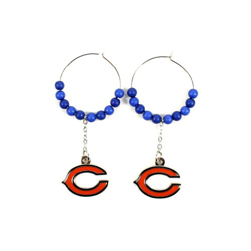 Chicago Bears Earrings - 1" Multi Bead Hoop Earrings - 12 Pair For $36.00 - Wholesale Chicago Bears Products - Bears Merchandise
