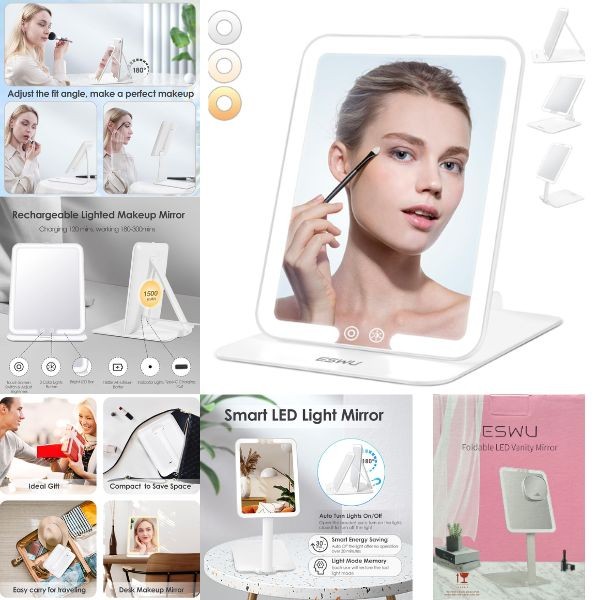 ESWU Beauty - #PJKT-801InBack - Foldable LED Vanity Mirror - 8"x6" With 10X Zoom - USB Charging - 4 For $30.00
