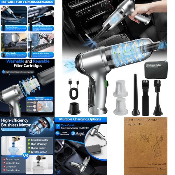 Exquisite Life Efficient Cordless Vacuum - Hardcase & Accessories Included - USB Charging - 2Power Modes - 3 For $25.00