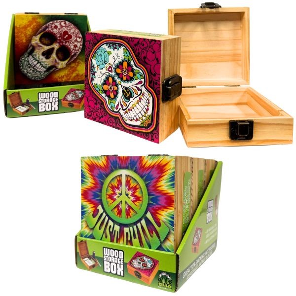 SmokeZilla Products - 4.5"x4.5" Wood Storage Box With Metal Clasp - Styles Vary - 12 For $36.00