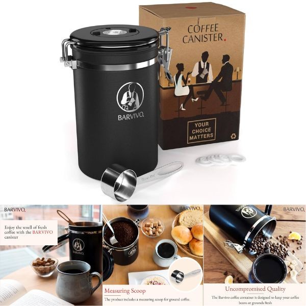 Barvivo Barware - Vacuum Sealed Stainless Coffee Canister - Elegance In Style - Colors May Vary - 4 For $30.00