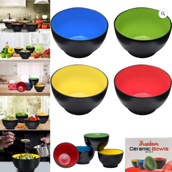 Bruntmor Collection - #BR-GS028 - Set of 4 Ceramic Bowls - 20OZ Oversized Bowls - Microwave & Dishwasher Safe - 4 Sets For $30.00