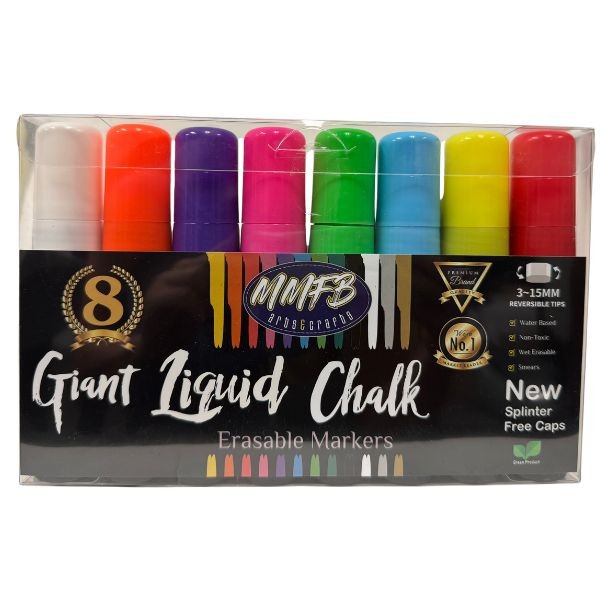 The Jumbo Giant 8Pack Liquid Chalk - Non-Toxic Water Based - Erasable Markers - 8 Packs For $32.00
