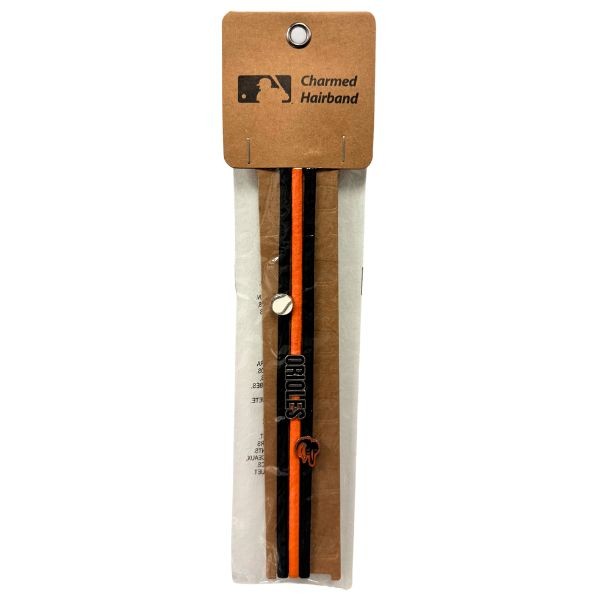 Baltimore Orioles Team Gear - Charmed Headbands - Team Color Fabric Elastic Headband With Metal Charm - 12 Packs For $30.00 - Wholesale Baltimore Orioles Products - Orioles Merchandise