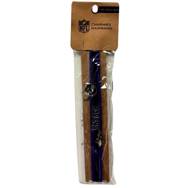 Baltimore Ravens Team Gear - Charmed Headbands - Team Color Fabric Elastic Headband With Metal Charm - 12 Packs For $30.00 - Wholesale Baltimore Ravens Products - Baltimore Football