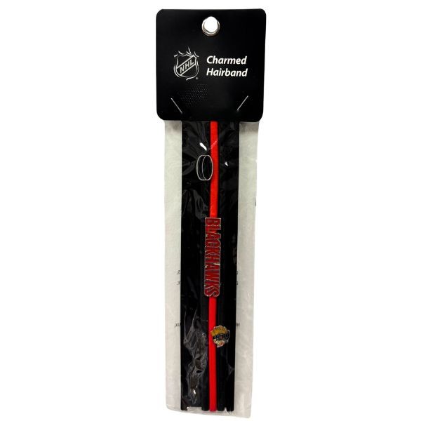 Chicago Blackhawks Team Gear - Charmed Headbands - Team Color Fabric Elastic Headband With Metal Charm - 12 Packs For $30.00 - Chicago Blackhawks