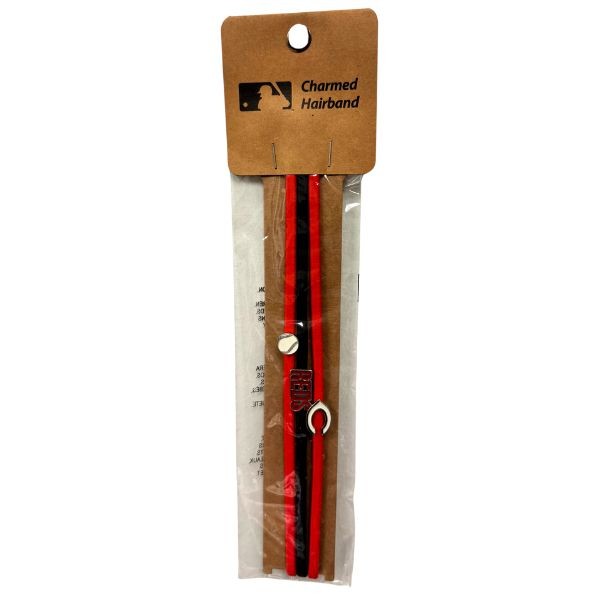 Cincinnati Reds Team Gear - Charmed Headbands - Team Color Fabric Elastic Headband With Metal Charm - 12 Packs For $30.00 - Wholesale Cincinnati Reds Products - Reds Merchandise