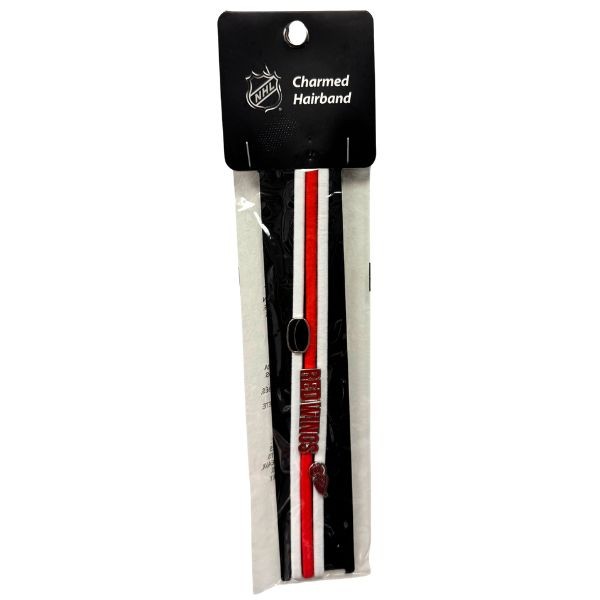 Detroit Red Wings Team Gear - Charmed Headbands - Team Color Fabric Elastic Headband With Metal Charm - 12 Packs For $30.00 - Detroit Red Wings