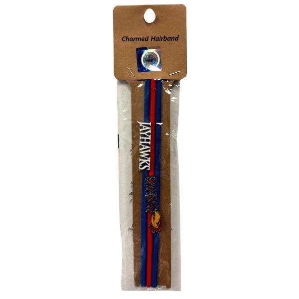 Kansas Jayhawks Team Gear - Charmed Headbands - Team Color Fabric Elastic Headband With Metal Charm - 12 Packs For $30.00 - Kansas Jayhawks