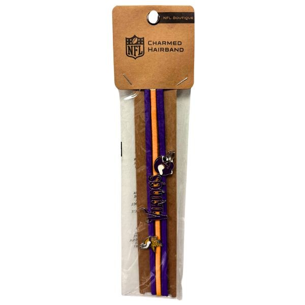 Minnesota Vikings Team Gear - Charmed Headbands - Team Color Fabric Elastic Headband With Metal Charm - 12 Packs For $30.00 - Wholesale Minnesota Vikings Products - Vikings Merchandise