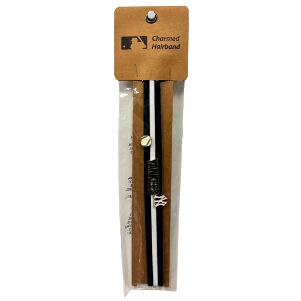 New York Yankees Team Gear - Charmed Headbands - Team Color Fabric Elastic Headband With Metal Charm - 12 Packs For $30.00 - Wholesale New York Yankees Products - Yankees Merchandise