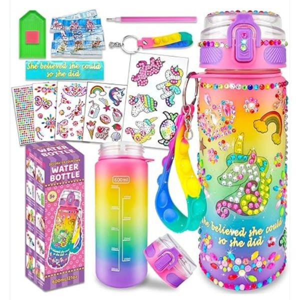 DIY Water Bottle Kit - 20OZ Bottle - Styles May Vary - Includes Decoration Accessories & Snap Tight Lid Bottle - 6 Kits For $30.00