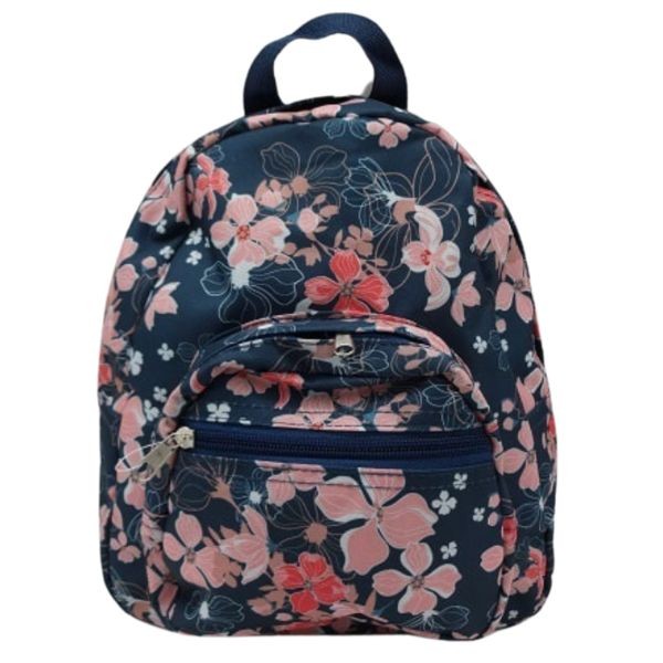 The Back Packer - #SBP-N-109 - Navy Pink Floral - 12"x10" Backpack - Nylon Construction, Straps and 2 Zippered Compartments - 10 For $35.00