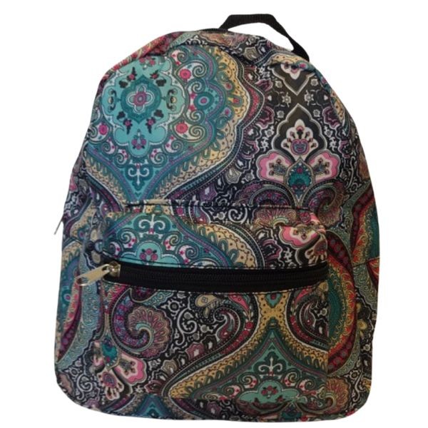 The Back Packer - #SBP-N-113BL - Blue Paisley - 12"x10" Backpack - Nylon Construction, Straps and 2 Zippered Compartments - 10 For $35.00