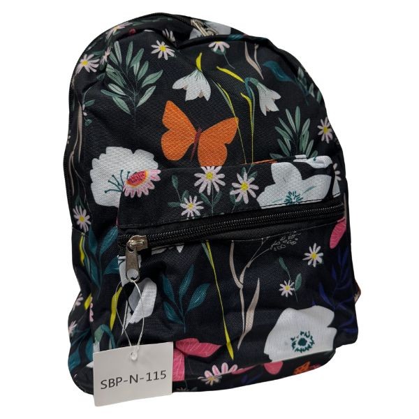 The Back Packer - #SBP-N-115 - Black Floral Prairie - 12"x10" Backpack - Nylon Construction, Straps and 2 Zippered Compartments - 10 For $35.00