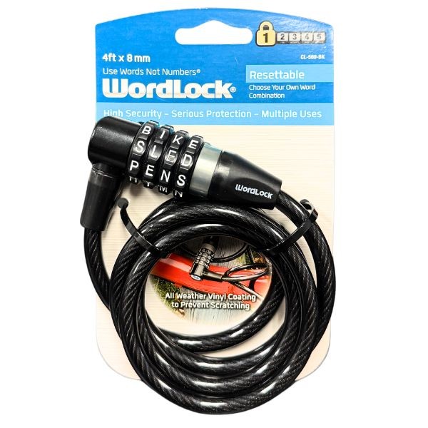 Wordlock Locks - All Black - 4Foot Cable Lock - Resetable - Multi-Use Weather Coated Lock - 12 For $36.00