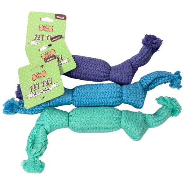 Peace Of Mind - POM Pets - 12" Squeaker Knotted Rope Toys - Colors Vary - #PP8123 - 12 For $24.00