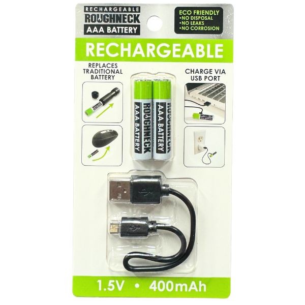 Roughneck Tools - Rechargeable AAA Batteries - 2Pack With USB Charging - 12 Packs For $30.00