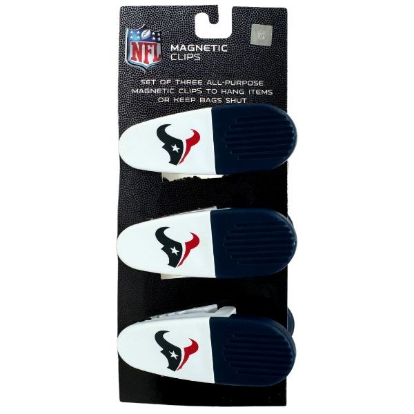 Houston Texans Gear - Set Of Three Magnetic Fridge/Chip Clips - Heavy Magnet & Spring - 12 For $24.00 - Wholesale Houston Texans Products - Texans Merchandise 2
