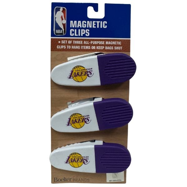 Los Angeles Lakers Gear - Set Of Three Magnetic Fridge/Chip Clips - Heavy Magnet & Spring - 12 For $24.00 - Los Angeles Lakers
