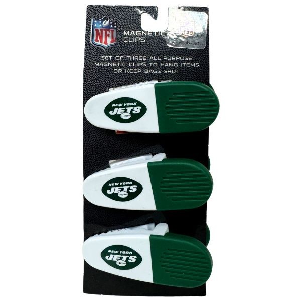 New York Jets Gear - Set Of Three Magnetic Fridge/Chip Clips - Heavy Magnet & Spring - 12 For $24.00 - Wholesale New York Jets Products - Jets Merchandise 2