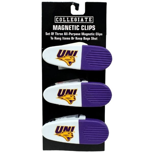 University Northern Iowa Gear - Set Of Three Magnetic Fridge/Chip Clips - Heavy Magnet & Spring - 12 For $24.00 - Iowa Hawkeyes