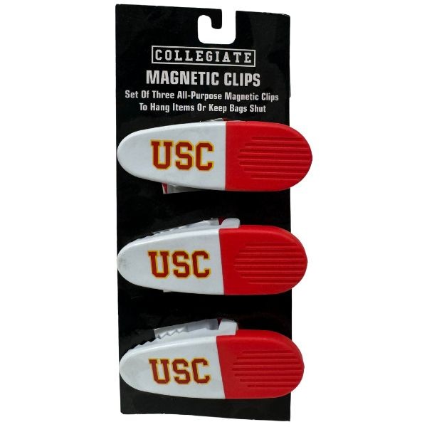 USC Trojans Gear - Set Of Three Magnetic Fridge/Chip Clips - Heavy Magnet & Spring - 12 For $24.00 - USC Trojans