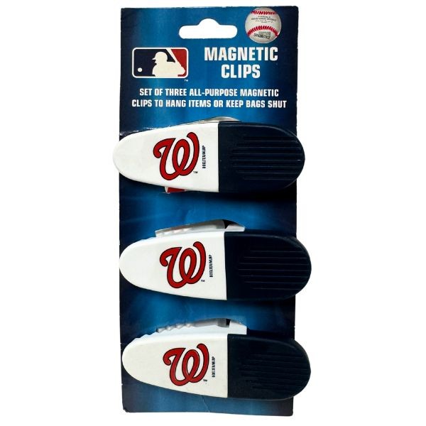 Washington Nationals Gear - Set Of Three Magnetic Fridge/Chip Clips - Heavy Magnet & Spring - 12 For $24.00 - Wholesale Washington Nationals Products - Nationals Products