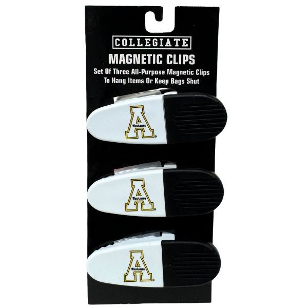 Appalachian State Mountaineers Gear - Set Of Three Magnetic Fridge/Chip Clips - Heavy Magnet & Spring - 12 Sets For $24.00 - North Carolina